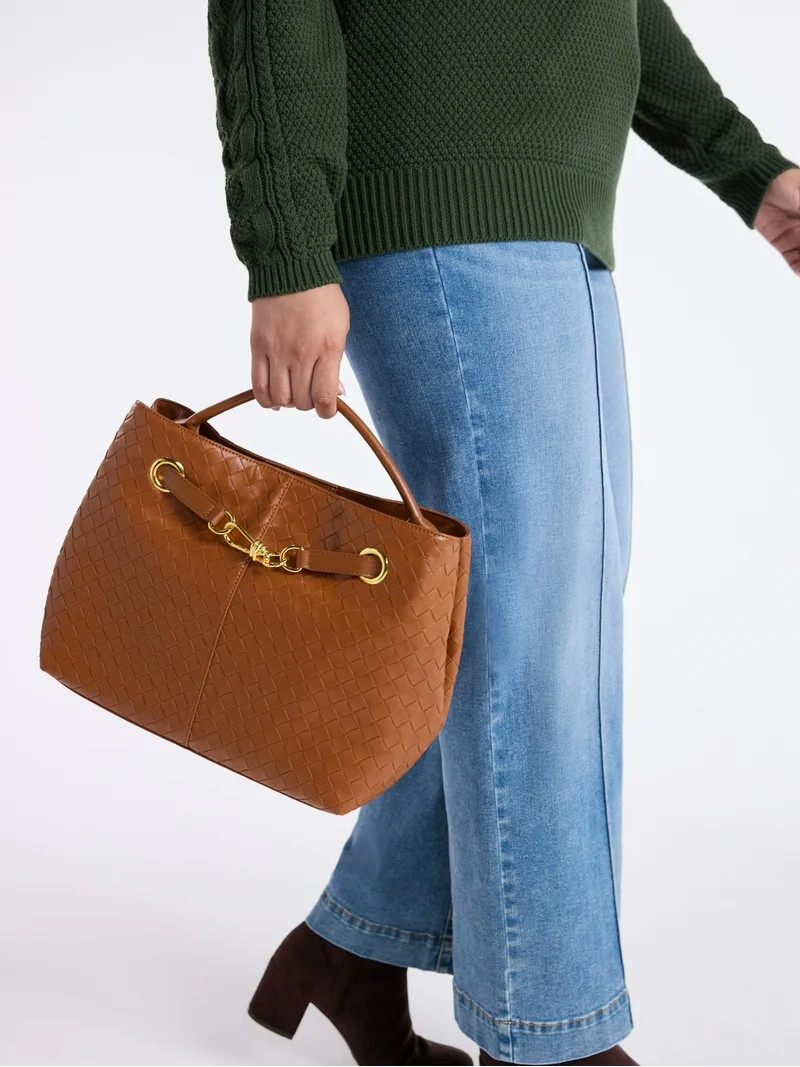 Time and Tru Women's Hazel Satchel Bag Handbag, Cognac Brown | Walmart (US)