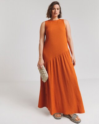 Burnt Orange Textured Jersey Asymmetric Maxi Dress With Tie Back | Simply Be | Simply Be (UK)
