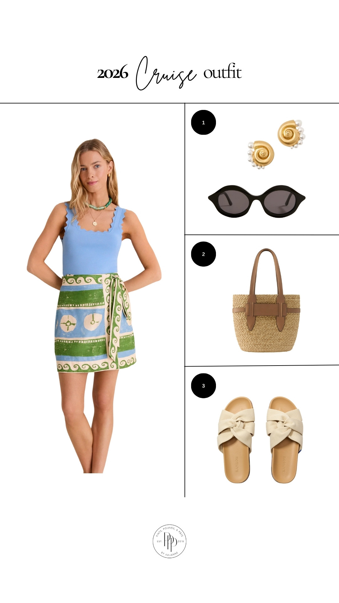 Cruise outfit inspo 🛳️💙 Loving this blue + green combo with the cutest woven accessories, comfy slides, and statement sunnies! 

 #LTKootd #LTKSwim #LTKTravel