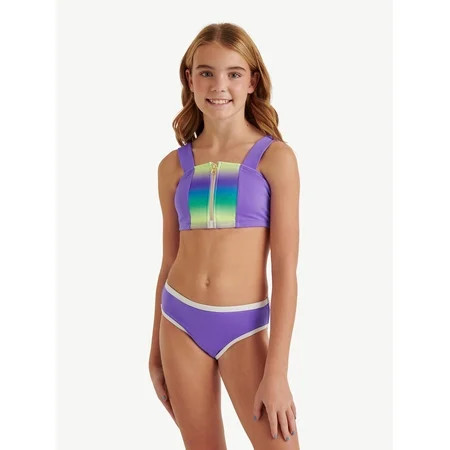 Justice Girls Ribbed Zipper Bikini Swimsuit 2 Piece Sizes XS-XL | Walmart (US)