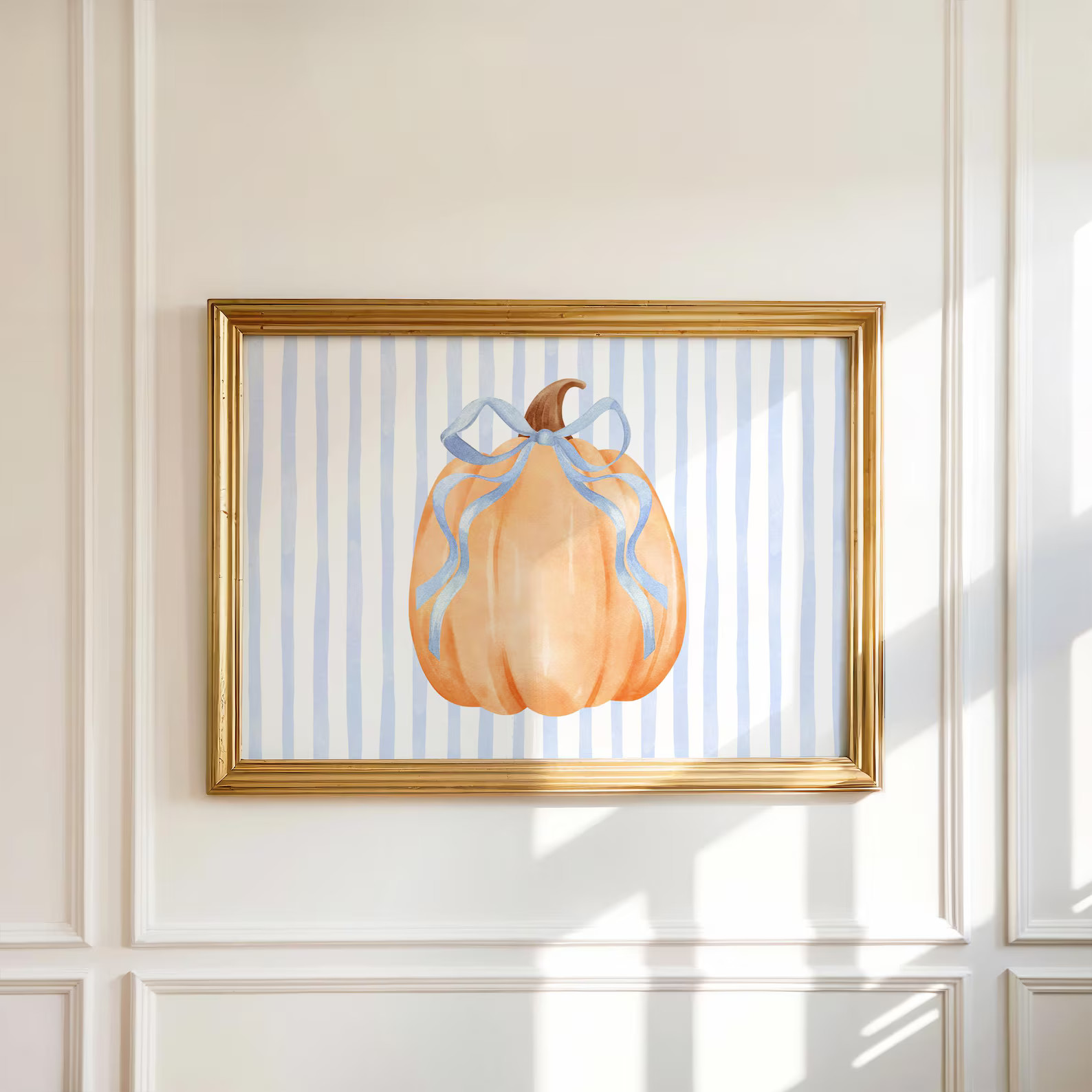 Blue and White Pumpkin Print, Fall Wall Art Print, Pastel Orange Pumpkin Printable, Grand Millenn... | Etsy (US)