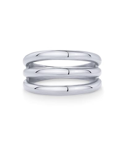 PAVOI Stainless Steel Chunky Curved Triple Stackable Ring for Women - Stainless Steel Three in One Statement Rings - Waterproof Thick Multi-Bands | Size 6 | Amazon (US)