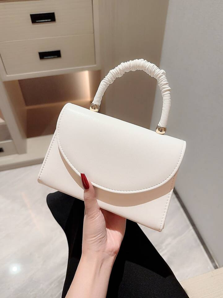 Glitter Bling,Shiny Glamorous,Elegant,Exquisite White Wedding Bag Ruffled Handle Flap Square Bag ... | SHEIN