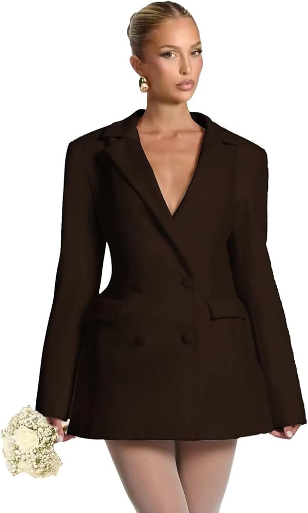 Satin Bridesmaid Blazer for Women Notch Lapel Button Suit Cocktail Party Dress OE87 | Amazon (US)