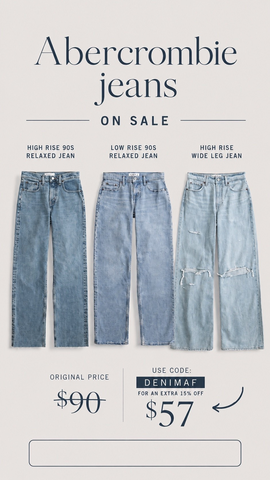 Abercrombie jeans on sale + use code DENIMAF for an extra 15% off! Wearing a size 24 short

#LTKgrwm #LTKmomlife #LTKootd
