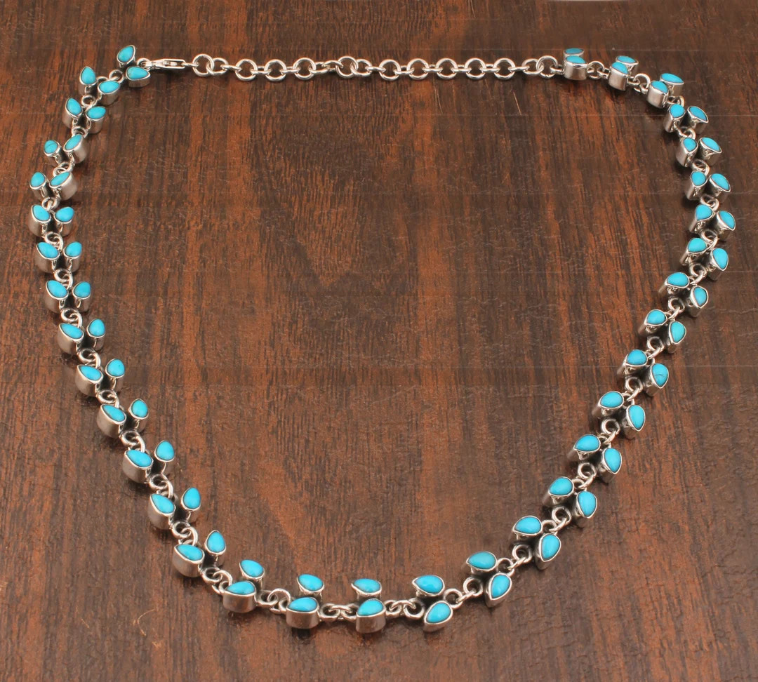 Sleeping Beauty Turquoise Silver Necklace 925 Solid Sterling Silver Necklac Small Pear Shape Ston... | Etsy (US)