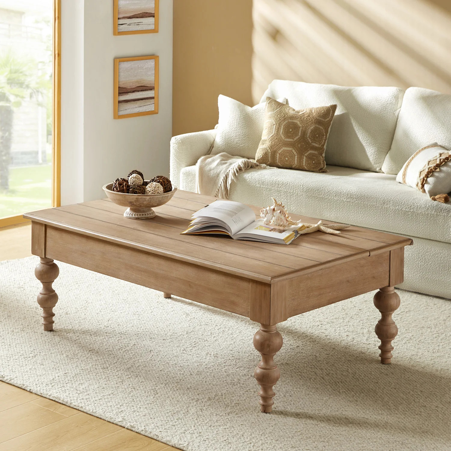 Aristidh 52"W Solid Wood Base Rectangular Lift Top Coffee Table with Storage Shelf | Wayfair North America