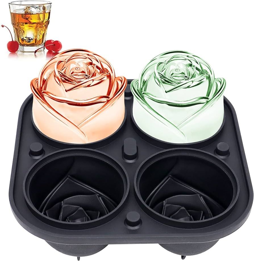 KooMall 3D Rose Ice Molds 2.5 Inch, Large Ice Cube Trays, Make 4 Giant Cute Flower Shape Ice, Sil... | Amazon (US)