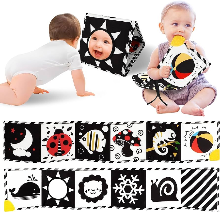 High Contrast Baby Book with Teether, Black and White Baby Toys, 0-6-12 Months Brain Development ... | Amazon (US)