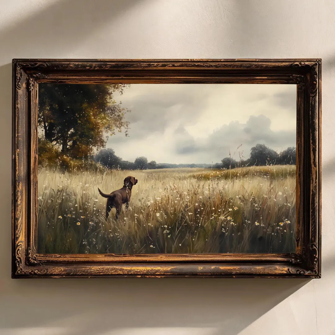 Moody Dark Wildflower Chocolate Labrador Dog Print Vintage Wildflower Painting Wall Art Print Flo... | Etsy (US)