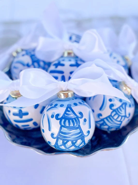 Hand Painted Chinoiserie Ornament in Classic Pagoda Motif. | Etsy (US)