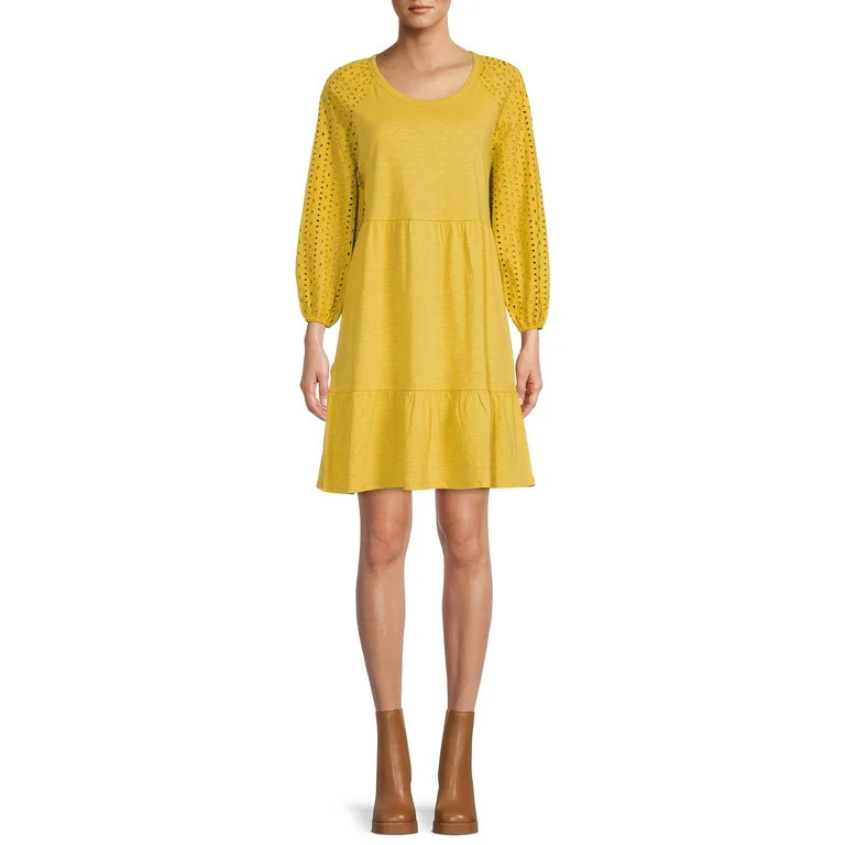 Time And Tru Women's Eyelet Sleeve Dress | Walmart (US)