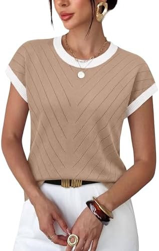 WIHOLL Womens Summer Tops Short Sleeve Sweater Work Office Business Casual Outfits Fashion Clothi... | Amazon (US)