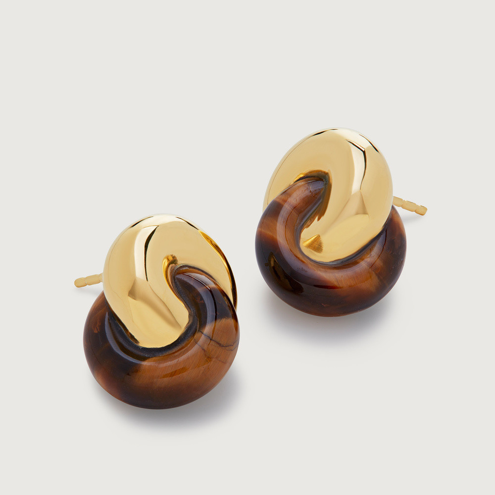 Gold Kate Young Gemstone Link Stud Earrings Tigers Eye | Monica Vinader (US)