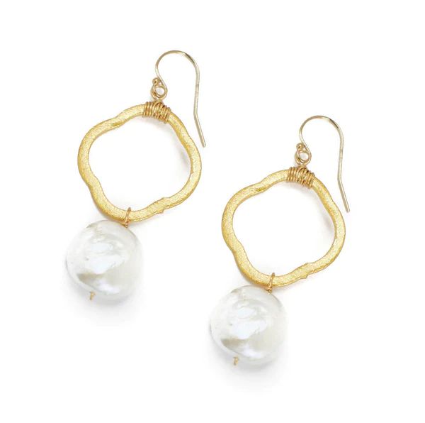 Frances Earring, White Coin Pearl, Gold | Hazen & Co