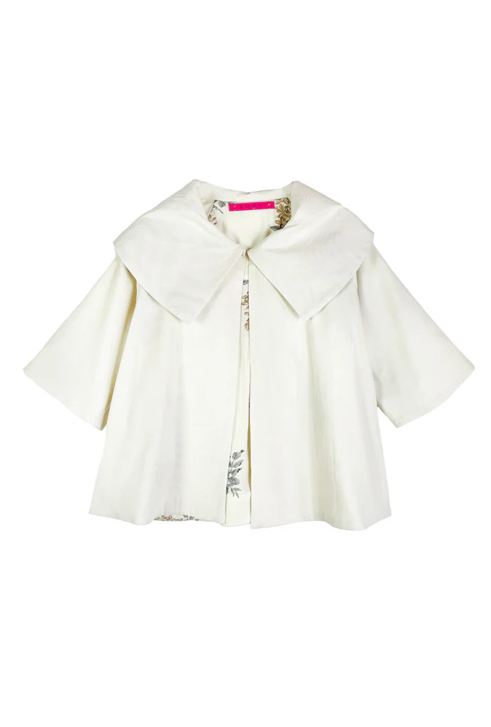 BURU x Megan Stokes Cropped Car Coat -  Off White Cotton Faille | Shop BURU