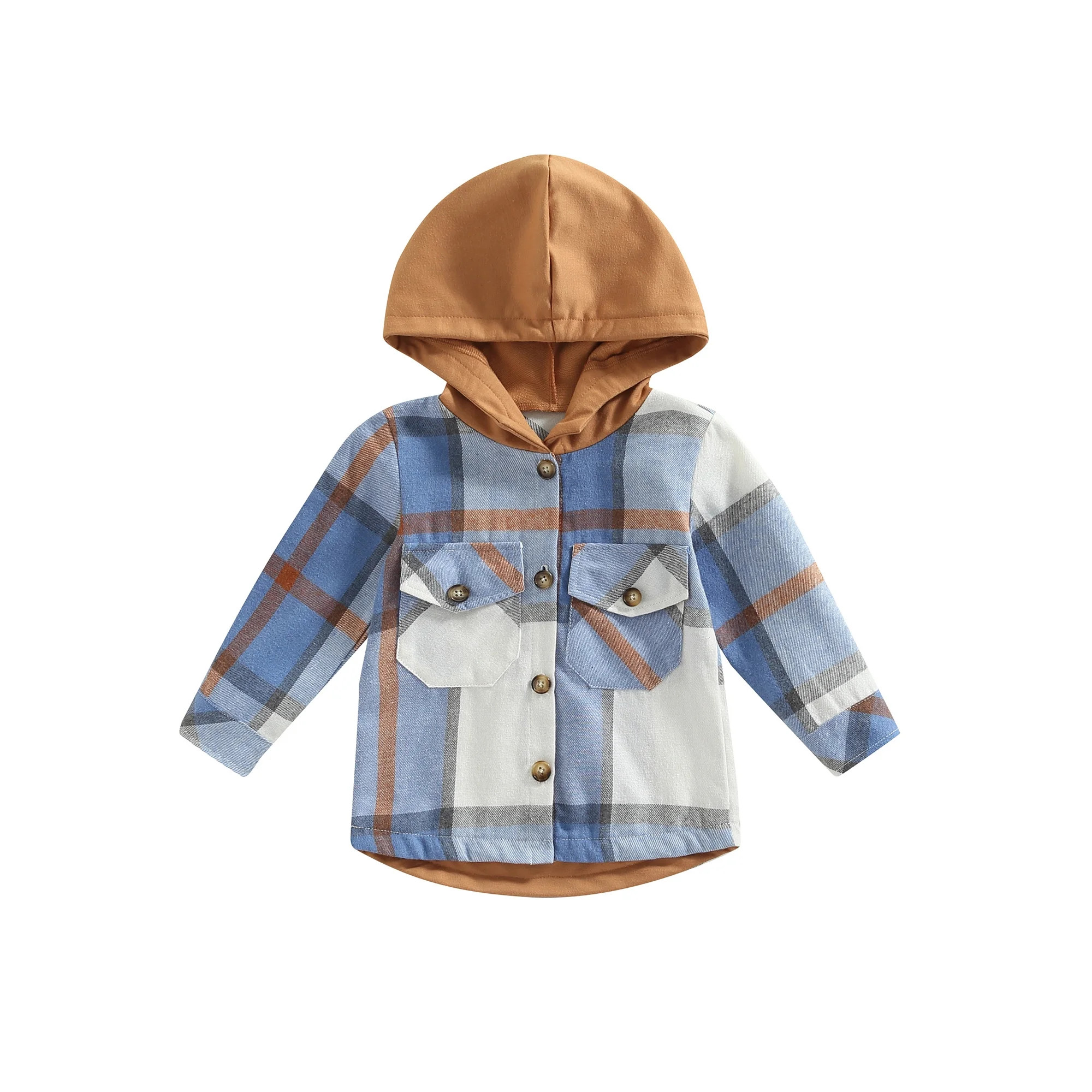 Jamlynbo Toddler Baby Boys Girls Flannel Plaid Shirts Hooded Jackets Button Down Pockets Hoodie S... | Walmart (US)