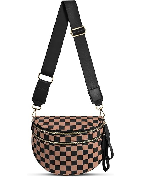 FEIBOON Spacious Checkered Nylon Crossbody Bag Bum Bag Handbags Wallets for Women | Amazon (US)