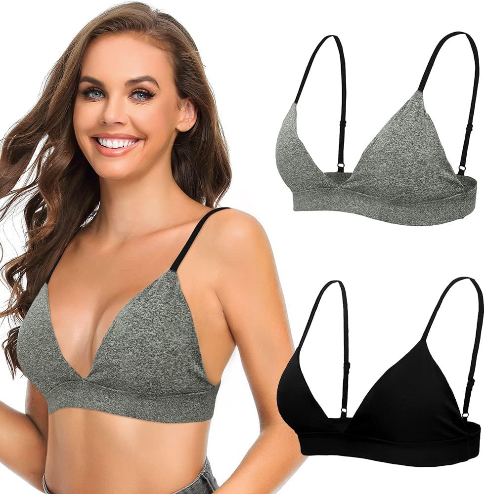 2 Pack Women Seamless Triangle Bra Wireless Comfortable Padded Bra, black/grey, S : Amazon.de: Fa... | Amazon (DE)