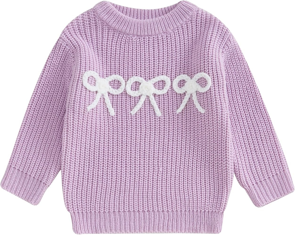 Infant Newborn Baby Girl Cute Long Sleeve Bow Embroidery Chunky Knitted Sweater Toddler Fall Wint... | Amazon (US)