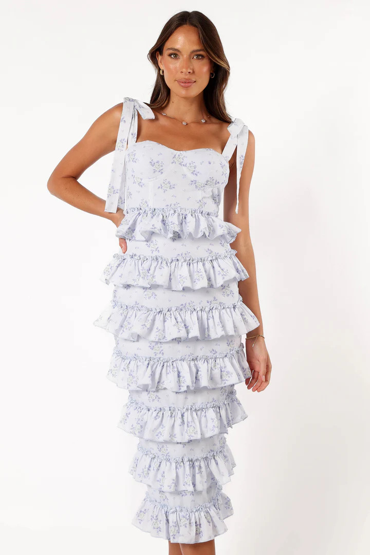 Marina Frilled Midi Dress - Blue Floral | Petal & Pup (US)
