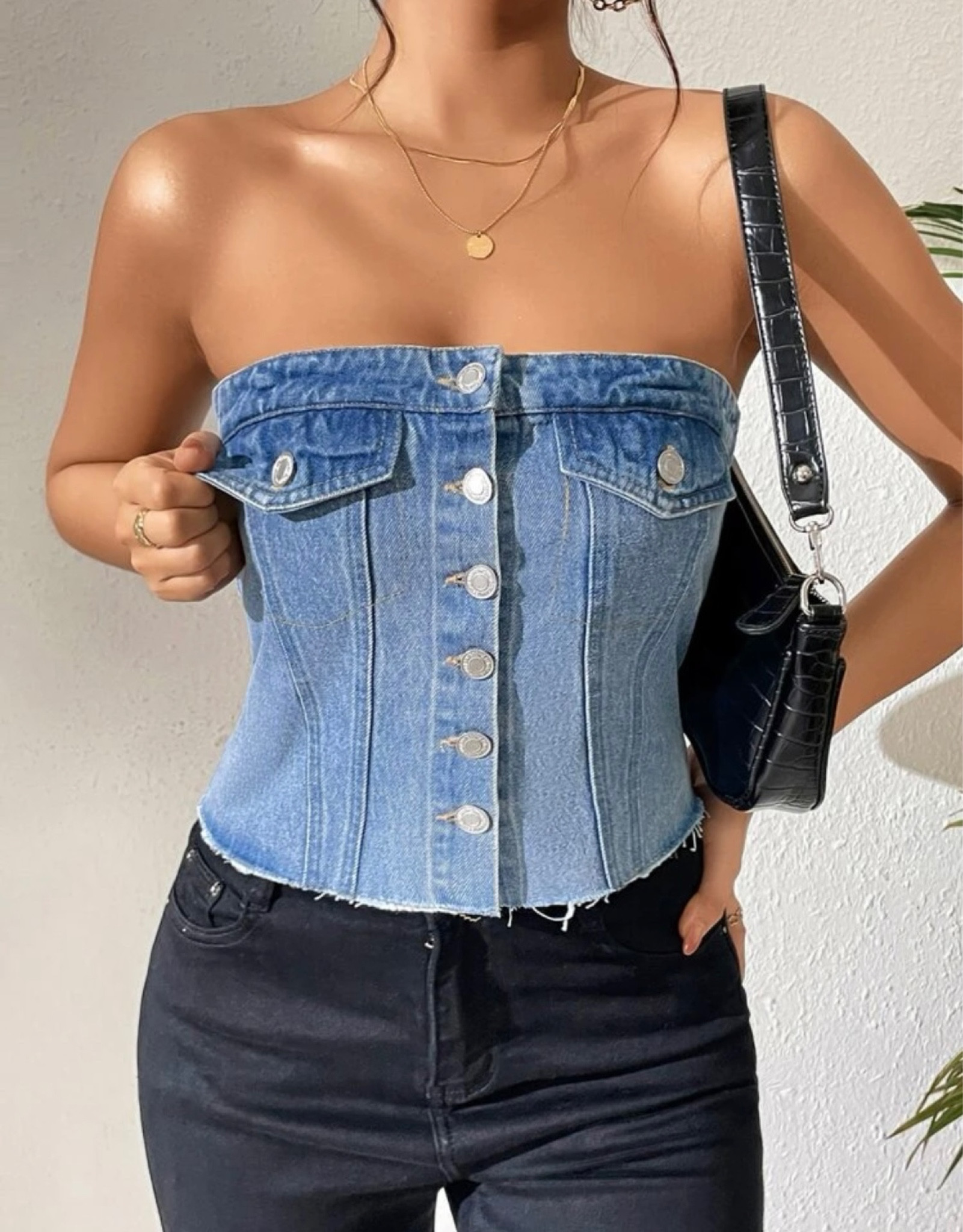 Denim top, denim corset, denim bustier, denim strapless top, denim button op, festival outfit, dinner top, dressing up 

#LTKeurope #LTKFestival #LTKunder50