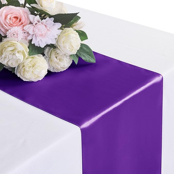 1Pack Table Runner 12 x 108 Inches Satin Silk Table Runner for Wedding, Birthday Party, Banquets,... | Amazon (US)