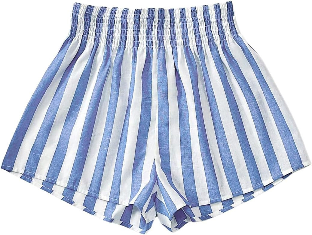 SweatyRocks Women's Striped Wide Leg Shorts Paperbag High Waisted Casual Linen Shorts | Amazon (US)