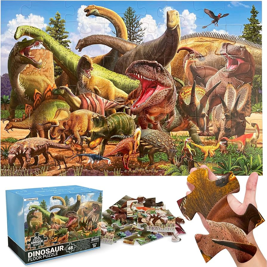 48 Piece Jumbo Dinosaur Floor Puzzle - Large Size (3 x 2 ft) - All Pieces Unique Shape - 25 Reali... | Amazon (US)