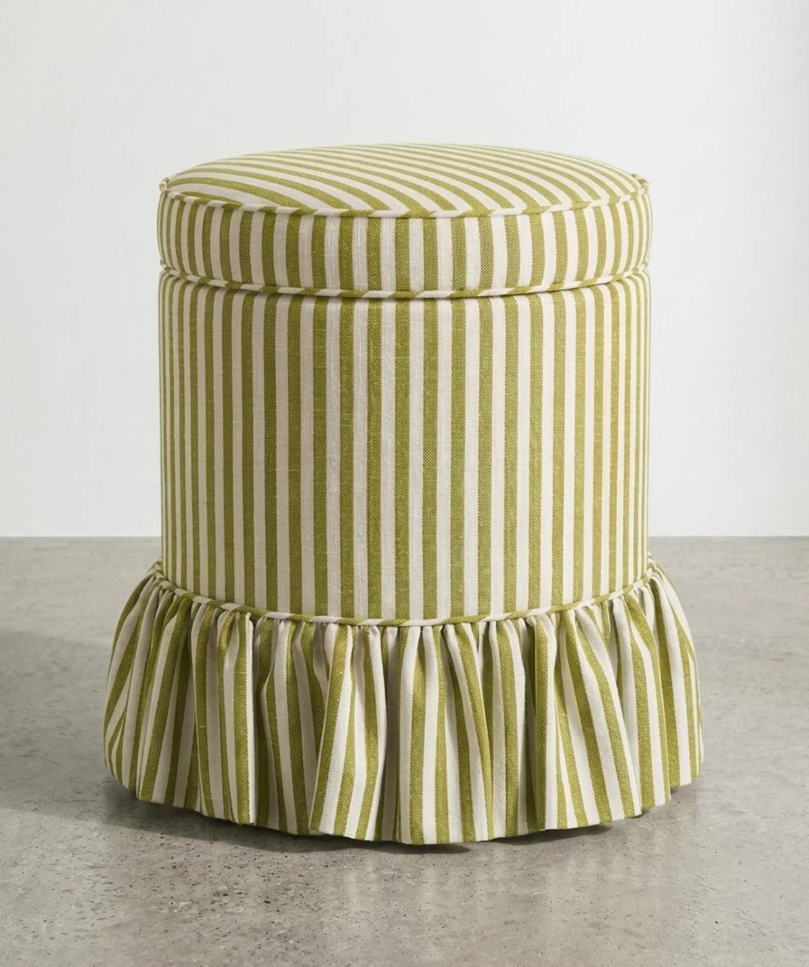 Olive Green White Striped Linen Round Cylinder Ottoman Slipcover, French Ruffle Skirt Custom Foot... | Etsy (Global)