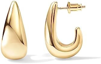 PAVOI 14K Gold Plated 925 Sterling Silver Post Statement Huggie Earrings | Gold Dome Hoop Earring... | Amazon (US)