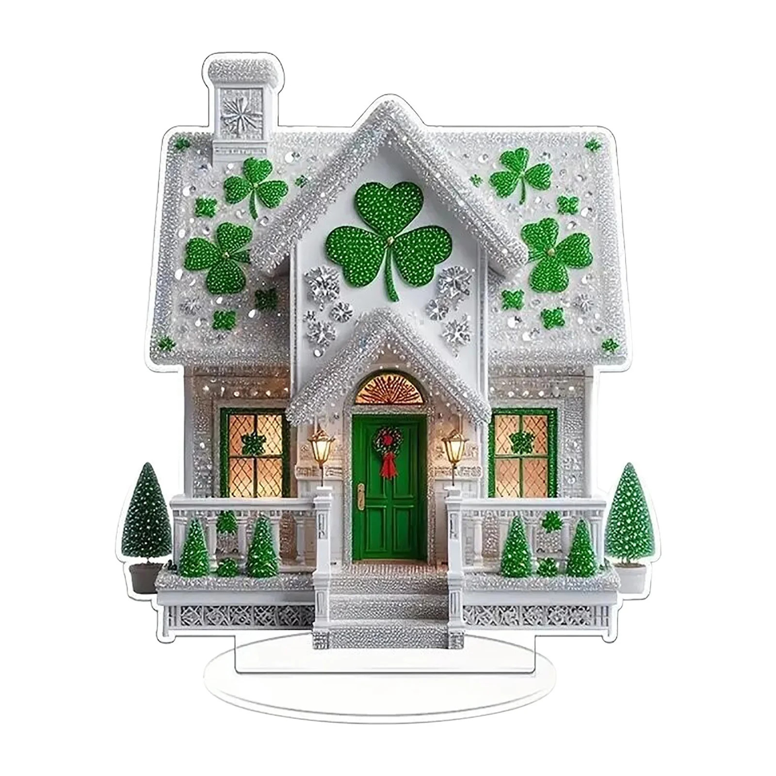 Specollect 2 Pcs St. Patrick's Day Shamrock House Ornament, Sparkling Acrylic Tabletop Decoration... | Walmart (US)