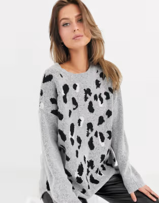 Liquorish oversized jumper in grey leopard print | ASOS (Global)