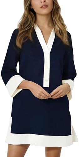 Kedera Women Button Shirt Dress V Neck Short Sleeves Summer Casual Work Shift Tunic Dress with Po... | Amazon (US)