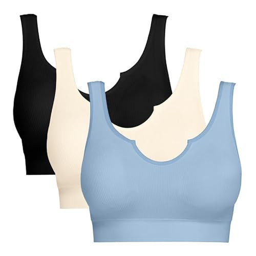 BESTENA 3 Pack Ribbed Sports Bras for Women Seamless Medium Support Workout Crop Tops with Removable Pads Yoga Exercise | Amazon (US)