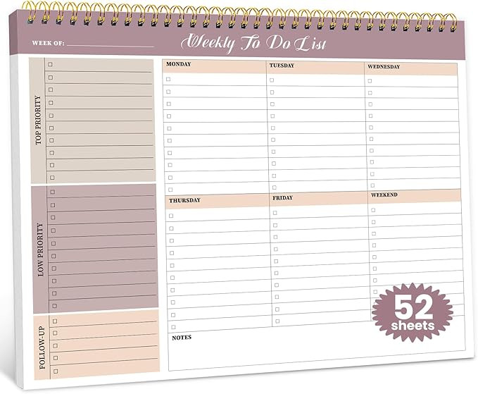 Weekly To Do List Notepad with 52 Undated Sheets（8.5"×11"）- Undated Weekly Planner Notepad f... | Amazon (US)
