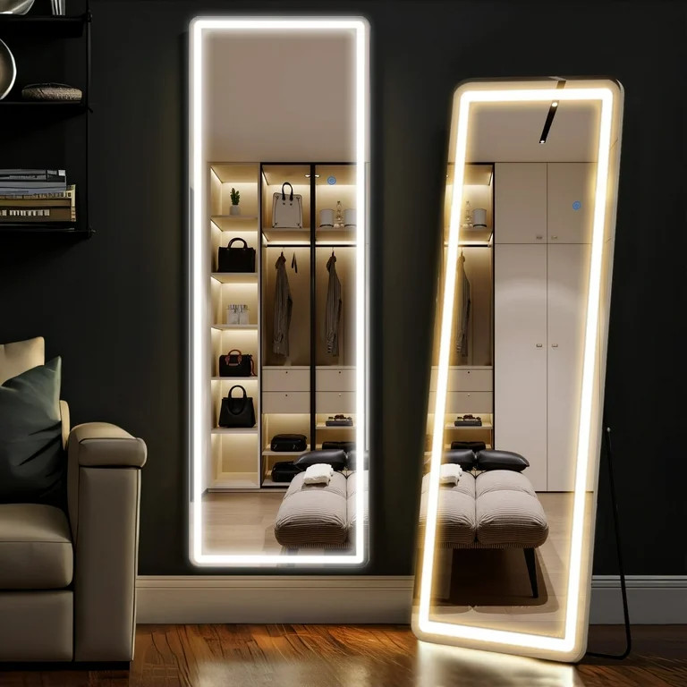 64"x21" Floor Mirror with LED Light, Full Length Mirror with Stand, Hanging Mirror Wall Mounted M... | Walmart (US)