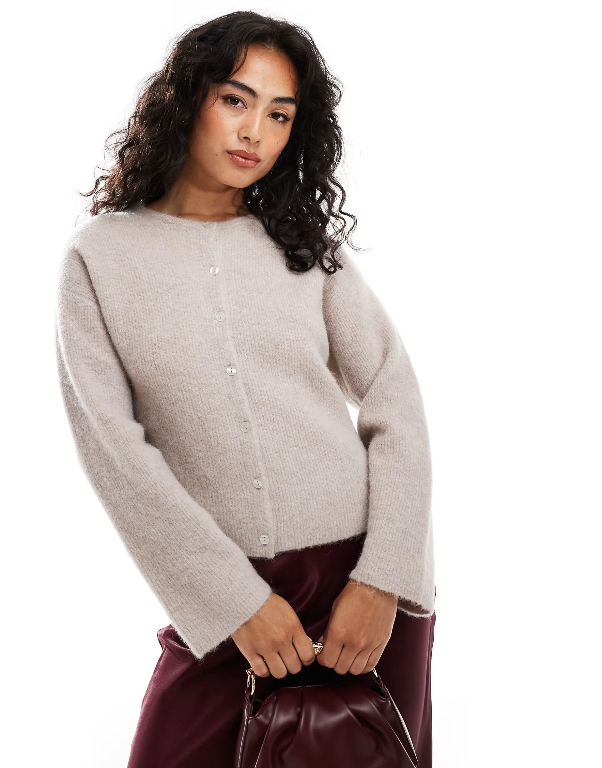 & Other Stories alpaca and wool cardigan with button front in light mole | ASOS (Global)