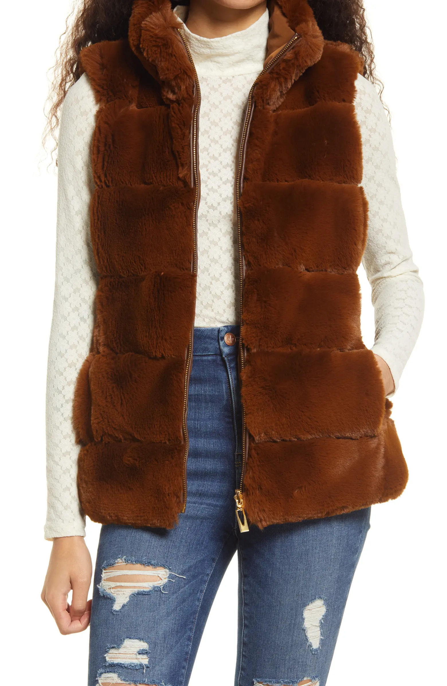 Chevron Faux Fur Reversible Vest | Nordstrom