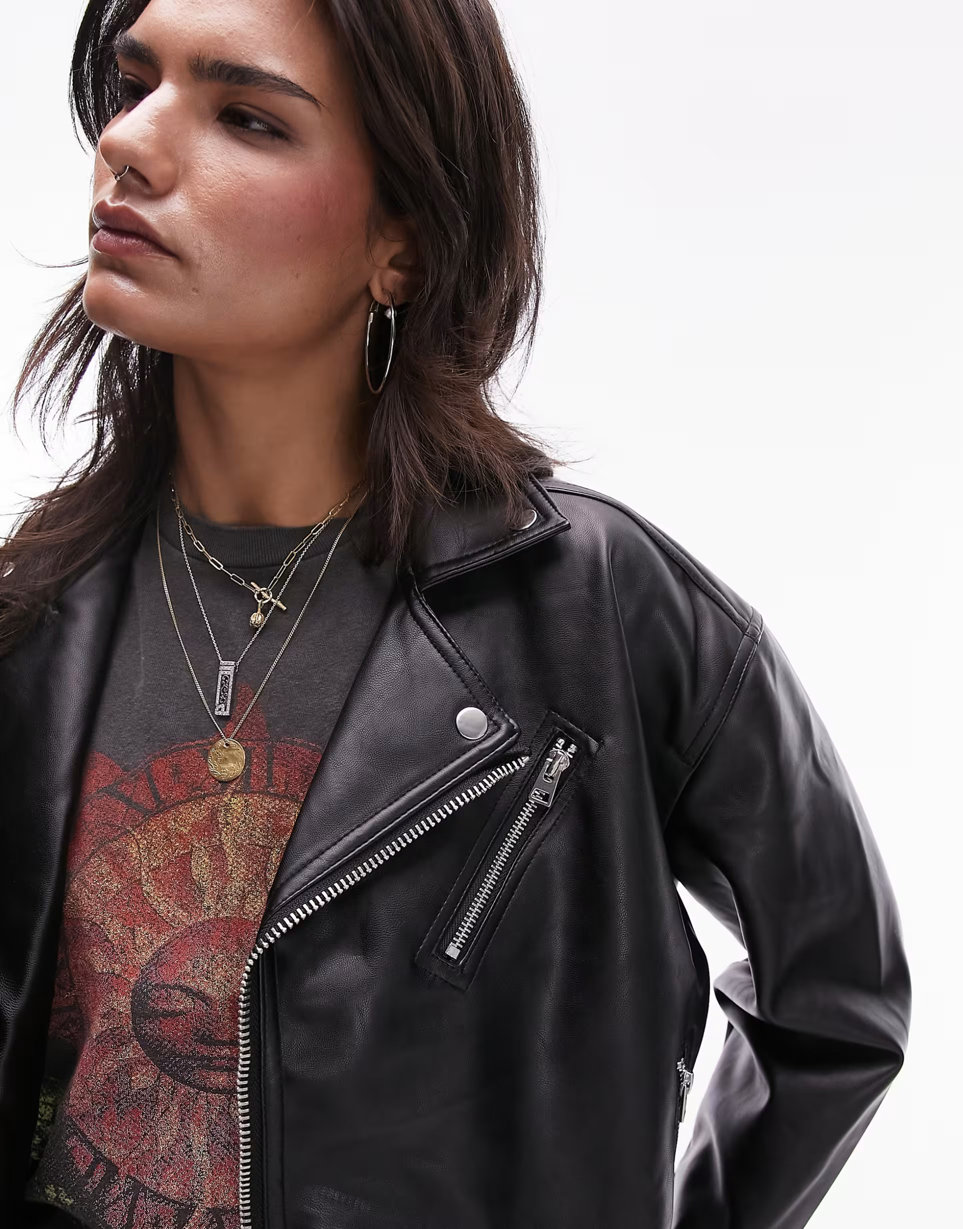 Topshop faux oversized biker jacket in black | ASOS (Global)