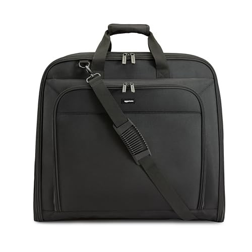 Amazon Basics Premium Travel Garment Bag with Shoulder Strap for Suits and Dresses, Trifold, 21.1 inch, Black, Solid | Amazon (US)