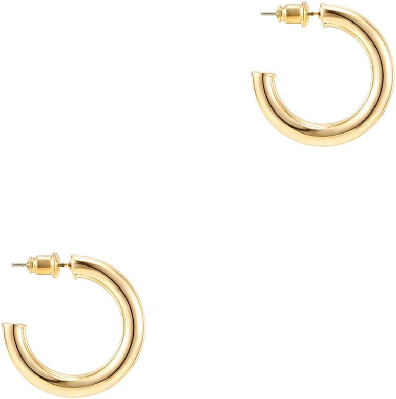 PAVOI 14K Gold Plated Hoop Earrings For Women | 3.5mm Thick Infinity Gold Hoops Women Earrings | ... | Amazon (US)