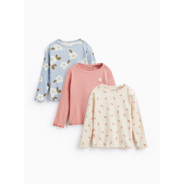 Floral Ribbed Long Sleeve Tops 3 Pack 3-6 months | Tu Clothing
