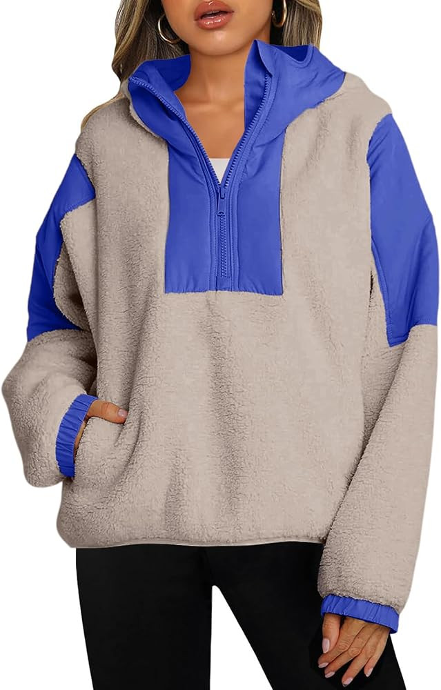 Panadila Womens Half Zip Pullover with Pockets Sherpa Hoodie Oversized Hooded Sweatshirt Warm Fle... | Amazon (US)