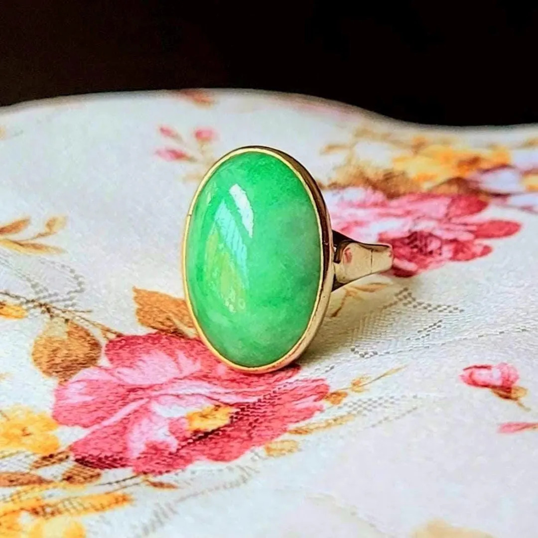 Antique Natural Jadeite Jade Cabochon Ring 14K Gold - Etsy | Etsy (US)