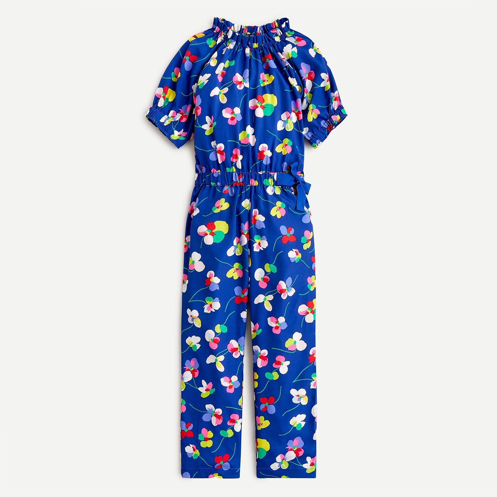 Girls' ruffle-neck jumpsuit in blue floral | J.Crew US