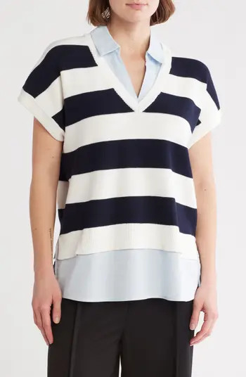 Adrianna Papell Short Sleeve Stripe Mixed Media Sweater | Nordstromrack | Nordstrom Rack