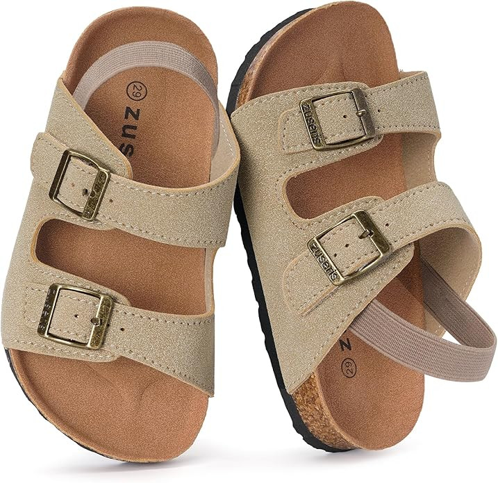 ZUSERIS Kids Toddler Sandals Boys Girls Cork Footbed Slides Summer Double Buckle Slippers Comfort... | Amazon (US)