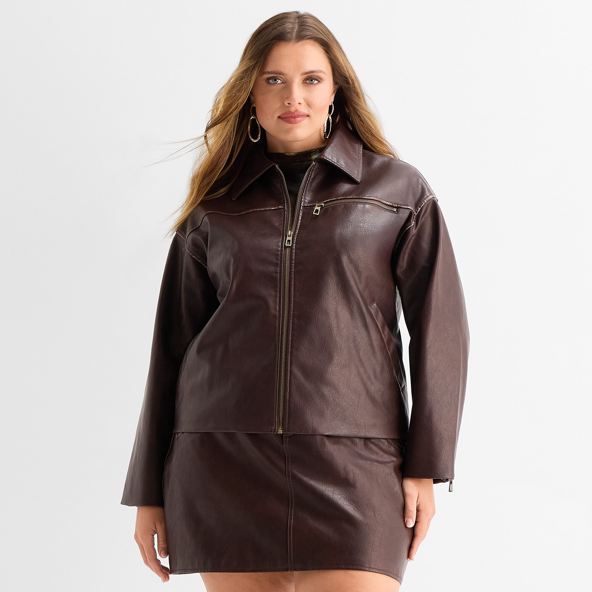 Ashley Graham Women's Plus Faux Leather Bomber Jacket | JCPenney