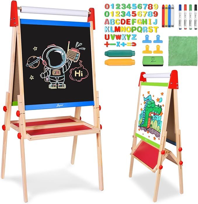 Joyooss Easel for Kids, Wooden Whiteboard & Chalkboard Easel, Foldable Height Adjustable Double S... | Amazon (US)